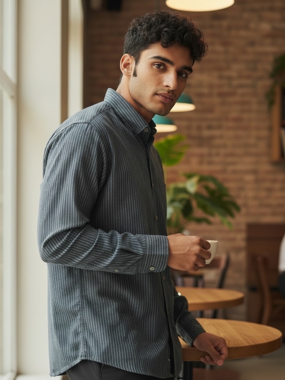 Ermenegildo Zegna Mens Black Pinstripe Button Up Shirt Large Italy Office Luxury